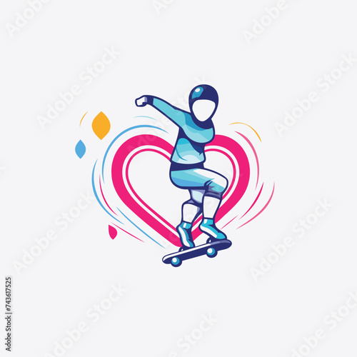 Skateboarder logo. Vector illustration of a skateboarder on a skateboard.