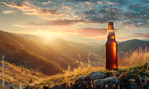 Beer on the mountain for celebrations and success, images designed for advertising With space for text