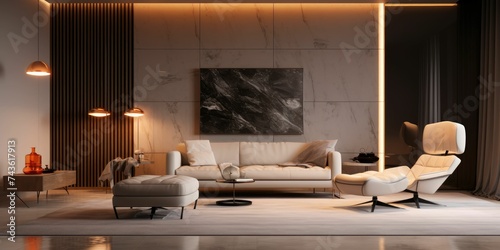 Modern luxury living room with comfortable sofa  elegant armchair 