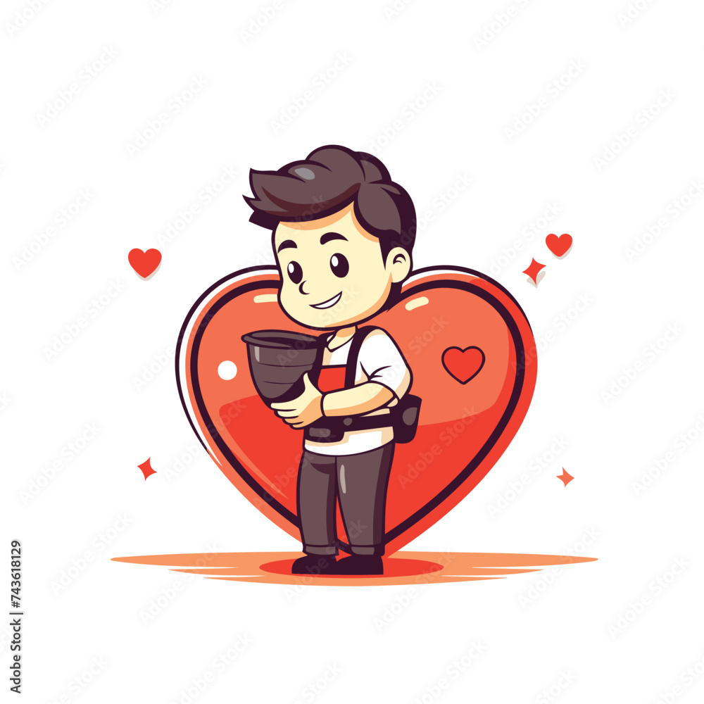 Valentine's day. Man with a heart. Vector illustration