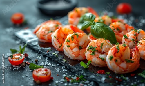 Delicious sauteed spicy shrimp with lime and basilik.