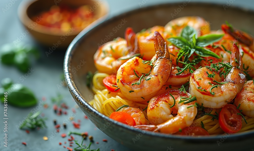Delicious sauteed spicy shrimp with lime and basilik. Delicious sauteed spicy shrimp with lime and basilik.