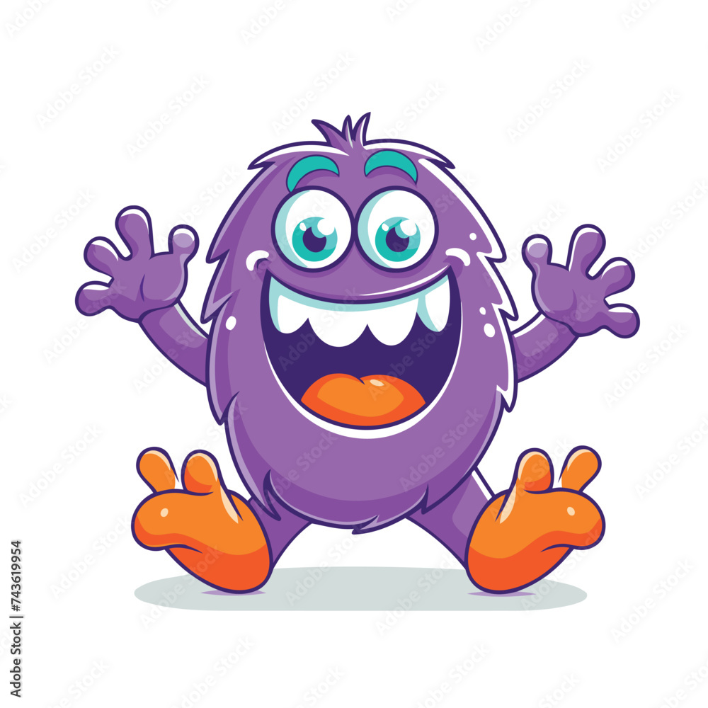 Funny purple monster with arms outstretched. Cartoon vector illustration.