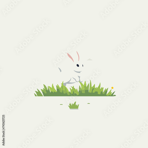 Easter bunny running in the grass. Vector illustration in flat style.