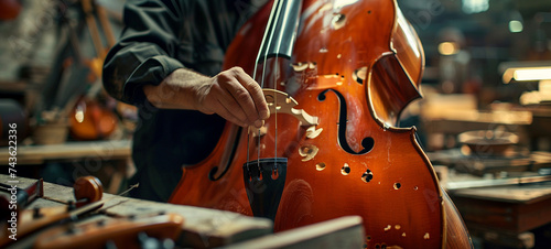 Master Luthier is tuning his cello, generative AI