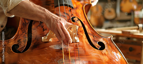 Master luthier checks the cello strings, generative AI photo