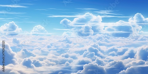 Sky and white cumulus clouds in a wide view