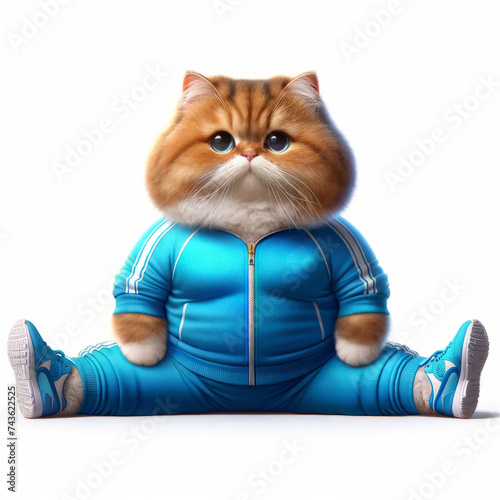 Cute Fluffy Cat Character Doing Stritch. Realistic Adorable Domestic Cat Animal Mascot Avatar Portrait. Yoga Sport Club Advertising Flyer Or Card Template Illustration. photo