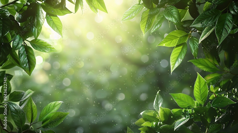 Obraz premium Spring background, green tree leaves on blurred background