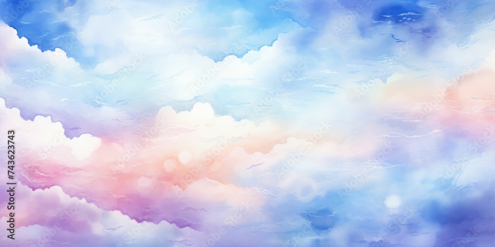Watercolor colorful sky clouds background