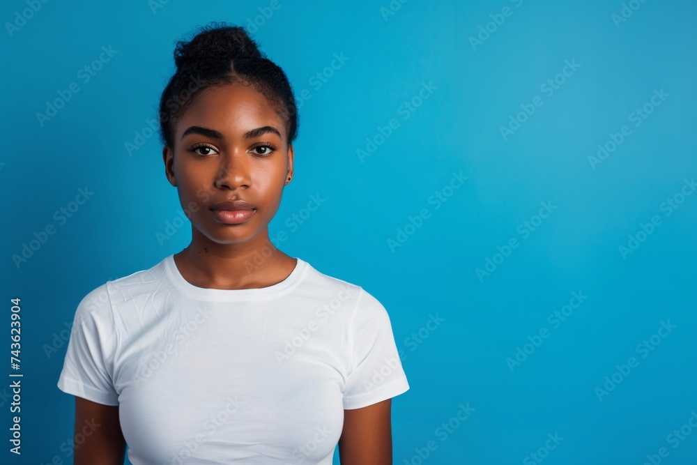 serious young attractive black girl on isolated blue backgroun serious young attractive black girl on isolated blue backgroun