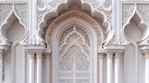 3d islamic mosque door with islamic decorations. ramadan kareem banner background. ramadan kareem holiday celebration concept. islamic style arches and arabic pattern