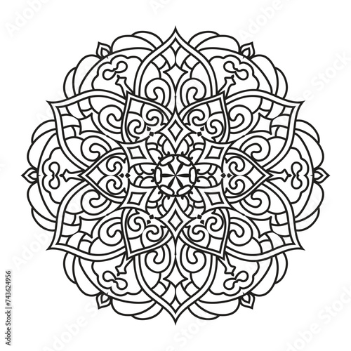 Mandala black and white coloring page vector illustration