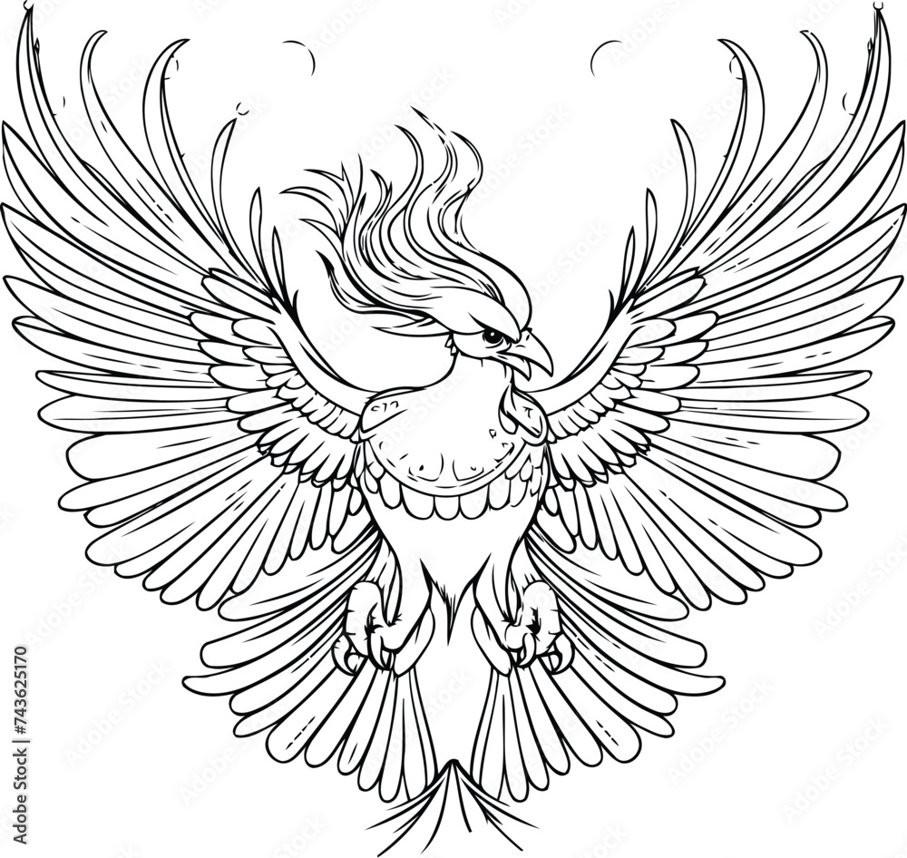 Eagle with wings. Tattoo design element. Vector illustration.