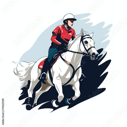 Horseman riding on a white horse. Vector illustration in retro style.