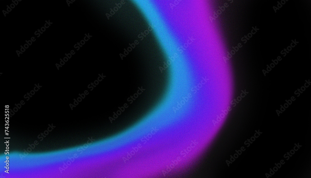 Blue violet illuminated spots on black, grainy color gradient background, noise texture effect, copy space	