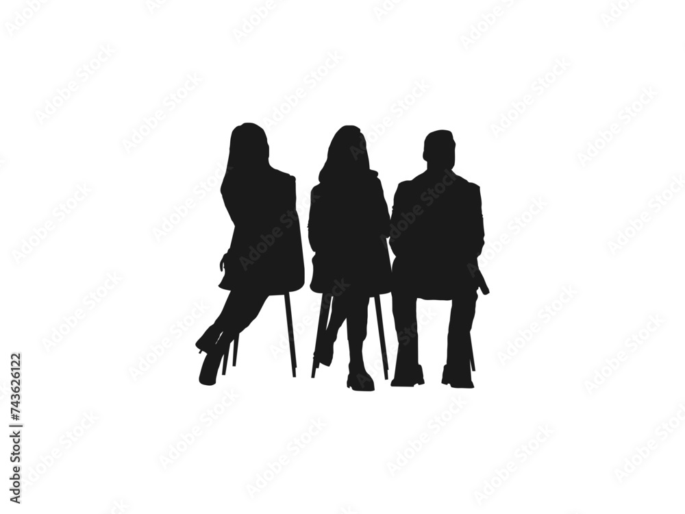 young people sitting silhouettes. set of sitting men women silhouettes. Vector silhouette of people, black color. collection of people vector. Vector silhouette of a man sitting on a white background.