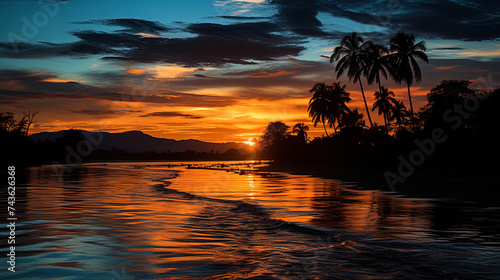 Palms dissolving in the background of the horizon create the scene of a true paradi photo