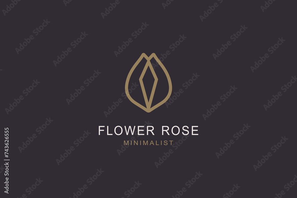  Rose flower icon minimal logo design. Beauty aesthetics vector art.