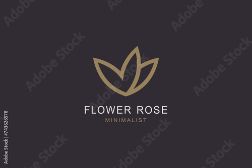  Rose flower icon minimal logo design. Beauty aesthetics vector art.
