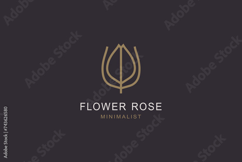  Rose flower icon minimal logo design. Beauty aesthetics vector art.