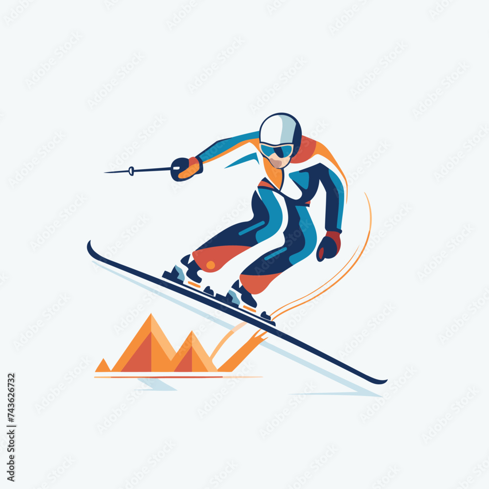 Skier skiing. extreme sport. vector illustration. Flat style.