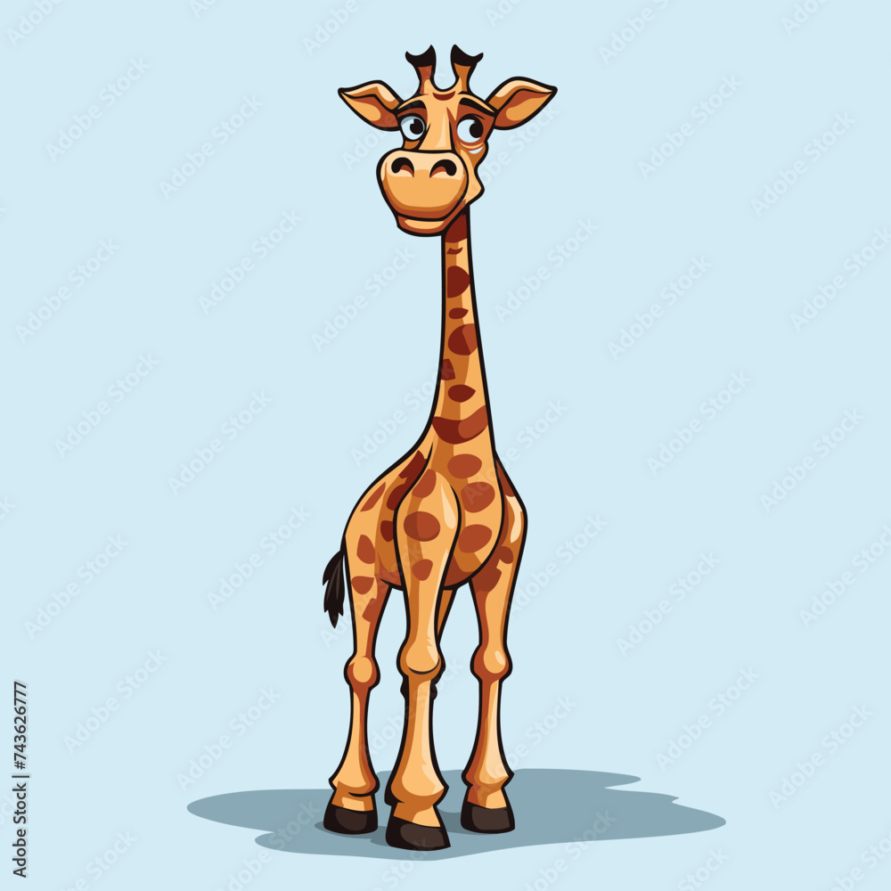 Cute cartoon giraffe isolated on blue background. Vector illustration.