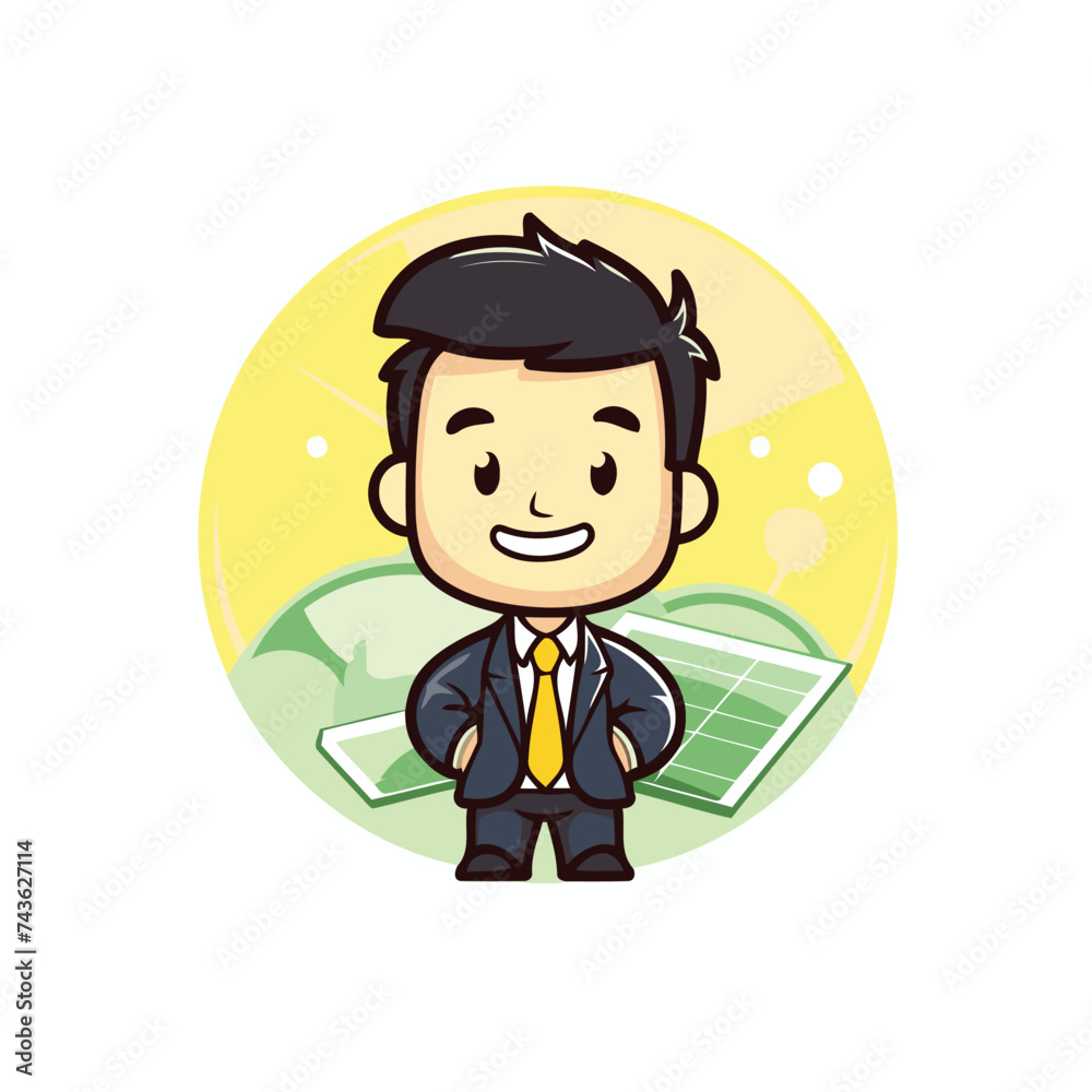 Businessman with solar panel - Vector Icon Cartoon Character Illustration Design