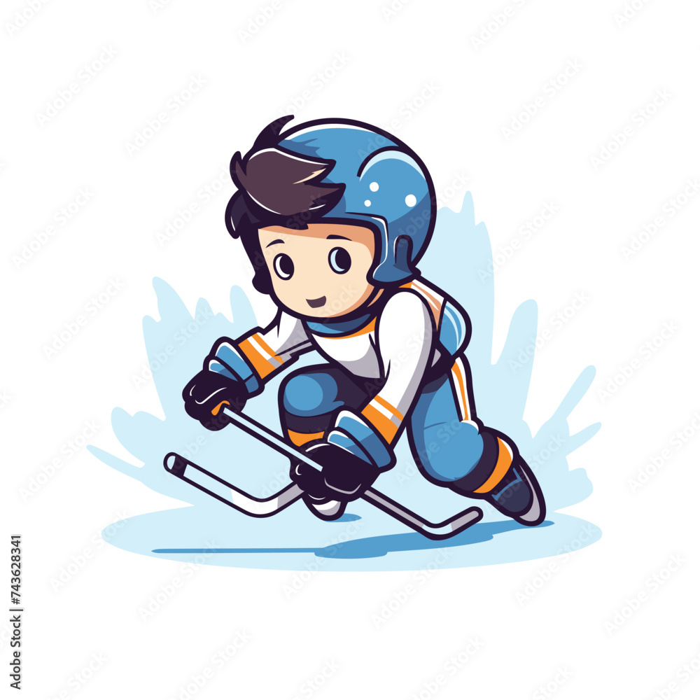 Hockey player. Vector illustration of a cartoon hockey player on ice.