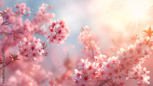 beautiful cosmos flower field  Beautiful spring nature scene with pink blooming tree  Spring flowers. Beautiful orchard  Generative Ai