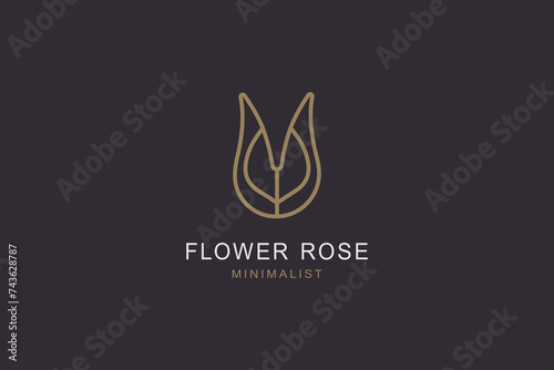  Rose flower icon minimal logo vector design. Beauty aesthetic brand mark.