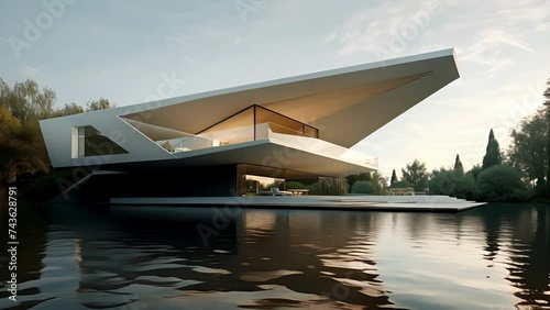 With its sleek angular design and recessed base supports this floating structure is a perfect example of modern minimalism. photo