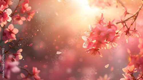 beautiful cosmos flower field, Beautiful spring nature scene with pink blooming tree, Spring flowers. Beautiful orchard, Generative Ai © HayyanGFX