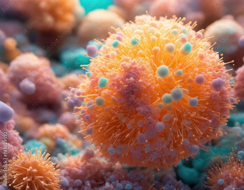 Close up microscopic rod-shaped, spherical bacteria, virus background with disease cells, abstract microbiome, infection Close up microscopic rod-shaped, spherical bacteria, virus background with disease cells, abstract microbiome, infection