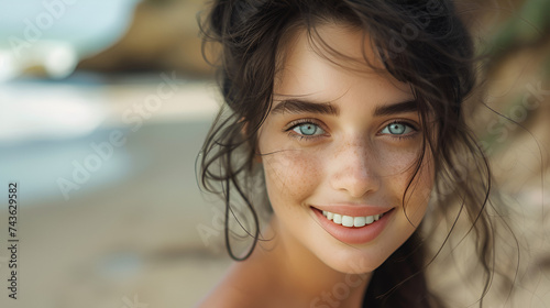 Close up face portrait of a stunningly beautiful 20 year old Norwegian girl, blue eyes, super close up, hyper realistic and detail, bautiful dreamy light, Generative Ai photo