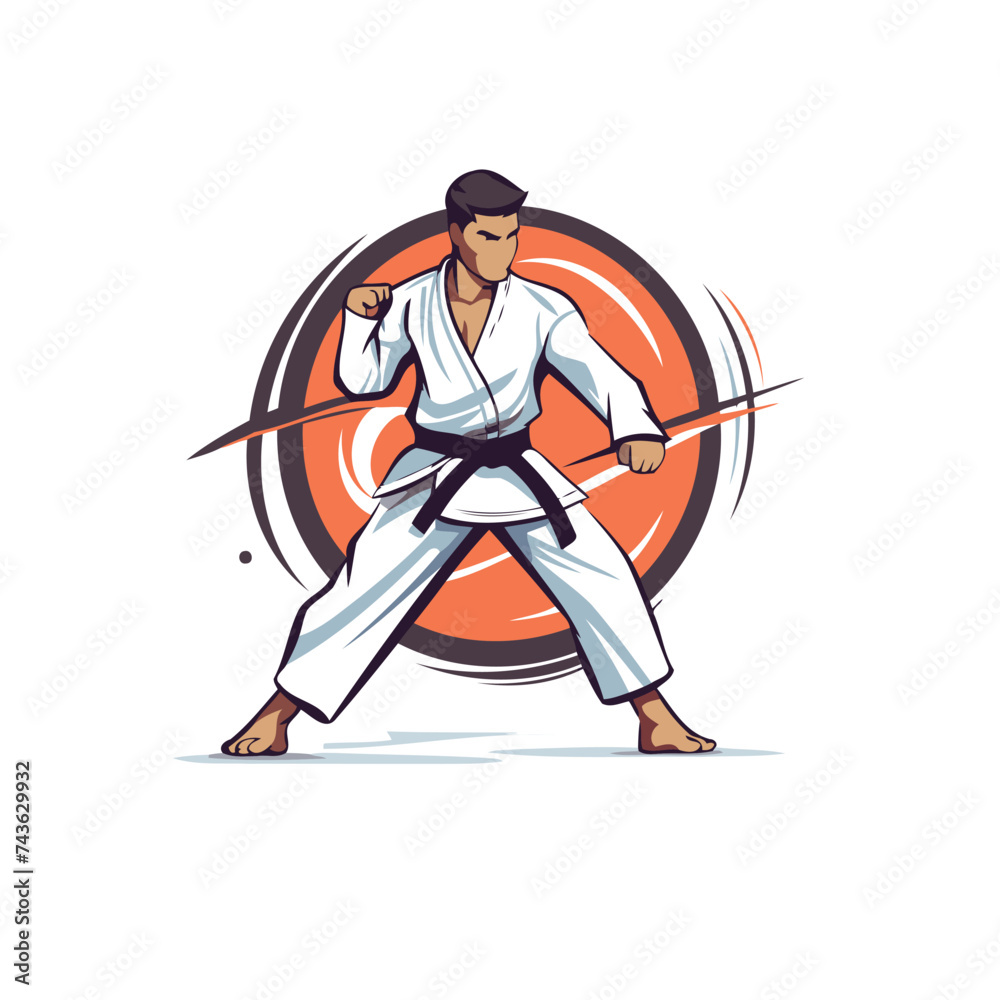 Taekwondo. Vector illustration of a taekwondo fighter - obrazy, fototapety, plakaty 