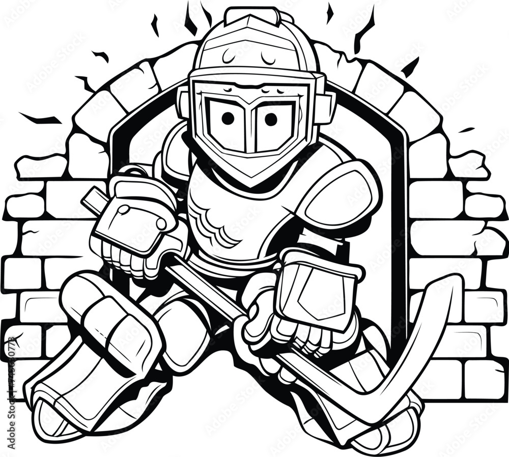 Mascot Illustration of a Knight with a Sword in the Hole