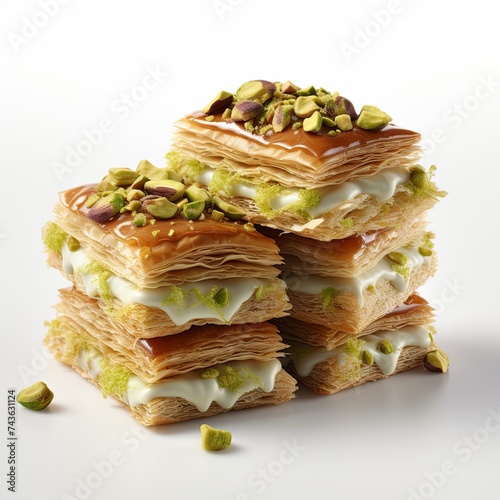  Middle eastern, Turkish sweet pastry baklava. Oriental Sweetness. on withe backgraund/  Traditional arabic Eid al Adha, Eid al Fitr , Ramadan sweets. High quality photo photo