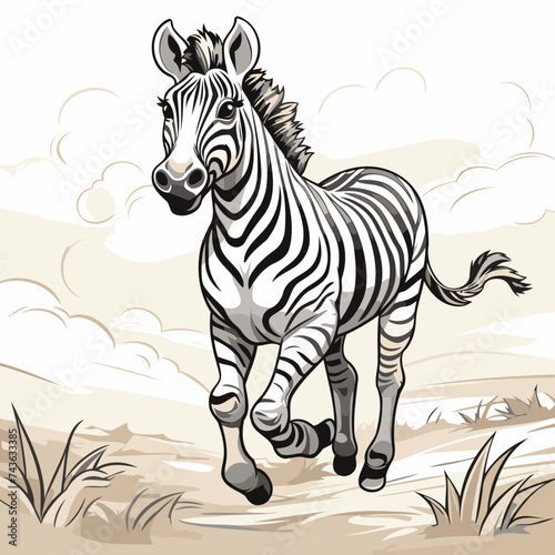 Zebra in the field. Vector illustration of a wild animal.