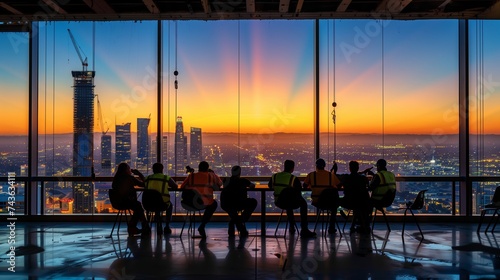 High-Rise Construction Team Sunset Admiration © Tadeusz