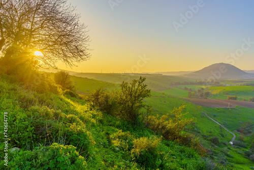 Sunset of Tabor Stream with countryside, Mount Tabor