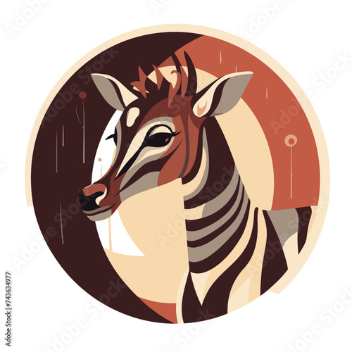 Giraffe in round frame. Vector illustration of wild animal.