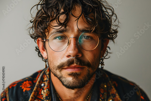 Portraits of Masculine Men with Wavy Curly Hair and Glasses © Resdika