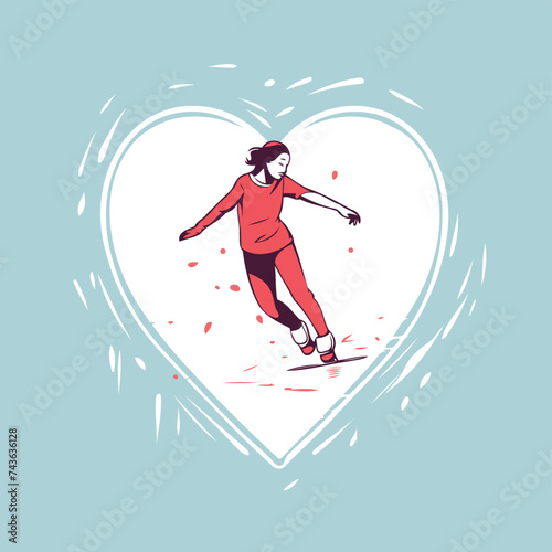 Vector illustration of a woman skating in the shape of a heart.