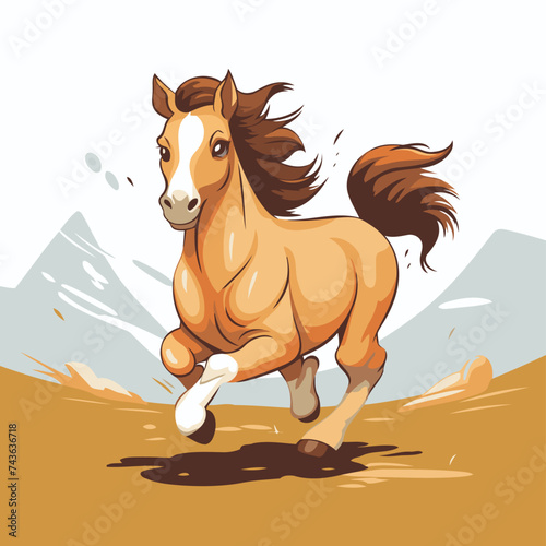 Horse running in the mountains. Vector illustration of a horse.