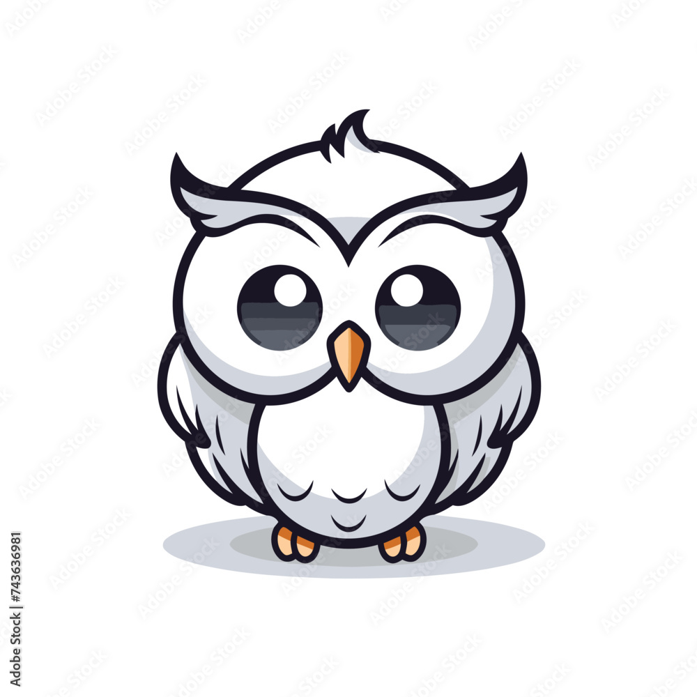 Owl cartoon character isolated on white background. Cute vector illustration.