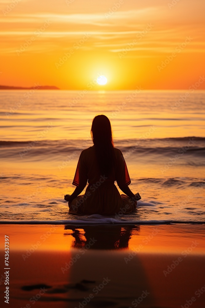 Beachside Serenity: Sunset Meditation Pose