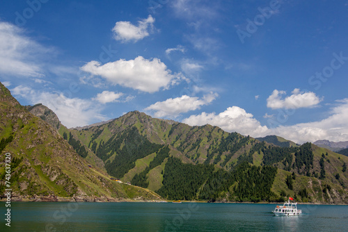Tianchi alpine lake in Xinjiang, Northwestern China. The name is literally Heavenly Lake. photo