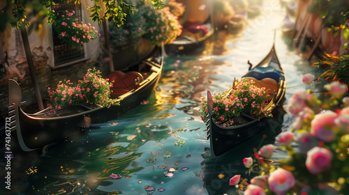 flower and boats in the water