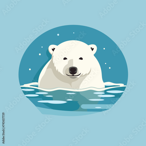 Polar bear in the water. Vector illustration in flat style.